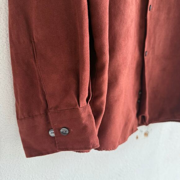 Y2k Faux Suede Shirt Button Down Rust Brown Microfiber Unlisted Kenneth Cole XL - Picture 4 of 8